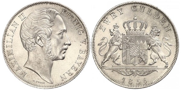 2 Gulden Regno di Baviera (1806 - 1918) Argento Massimiliano II di Baviera(1811 - 1864)