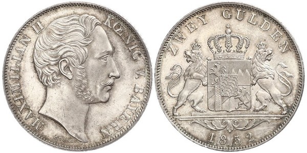 2 Gulden Regno di Baviera (1806 - 1918) Argento Massimiliano II di Baviera(1811 - 1864)