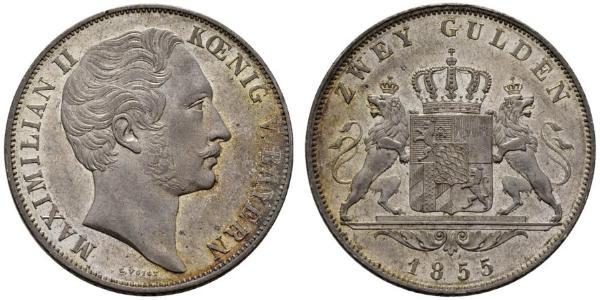 2 Gulden Regno di Baviera (1806 - 1918) Argento Massimiliano II di Baviera(1811 - 1864)