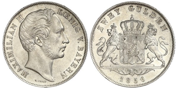 2 Gulden Regno di Baviera (1806 - 1918) Argento Massimiliano II di Baviera(1811 - 1864)