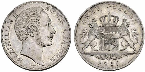 2 Gulden Regno di Baviera (1806 - 1918) Argento Massimiliano II di Baviera(1811 - 1864)