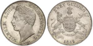 2 Gulden Regno di Württemberg (1806-1918) Argento Guglielmo I di Württemberg