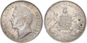 2 Gulden Regno di Württemberg (1806-1918) Argento Guglielmo I di Württemberg