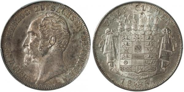 2 Gulden Ducado de Sajonia-Meiningen (1680 - 1918) Plata Bernardo II de Sajonia-Meiningen