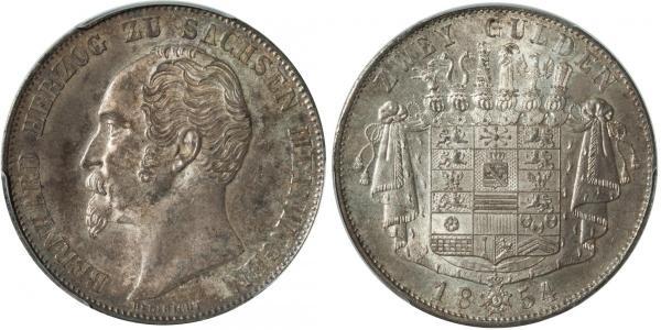 2 Gulden Ducado de Sajonia-Meiningen (1680 - 1918) Plata Bernardo II de Sajonia-Meiningen