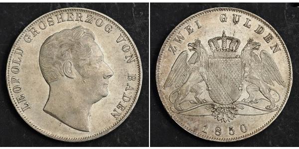 2 Gulden Gran Ducado de Baden (1806-1918) Plata Leopoldo I de Baden(1790 – 1852)