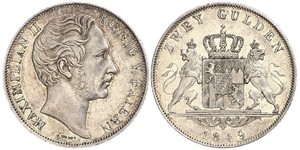 2 Gulden Reino de Baviera (1806 - 1918) Plata Maximiliano II de Baviera(1811 - 1864)