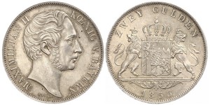 2 Gulden Reino de Baviera (1806 - 1918) Plata Maximiliano II de Baviera(1811 - 1864)