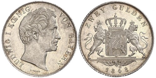 2 Gulden Reino de Baviera (1806 - 1918) Plata Luis I de Baviera(1786 – 1868)