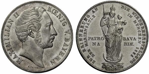 2 Gulden Reino de Baviera (1806 - 1918) Plata Maximiliano II de Baviera(1811 - 1864)