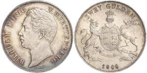 2 Gulden Reino de Wurtemberg (1806-1918) Plata Guillermo I de Wurtemberg