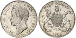 2 Gulden Reino de Wurtemberg (1806-1918) Plata Guillermo I de Wurtemberg