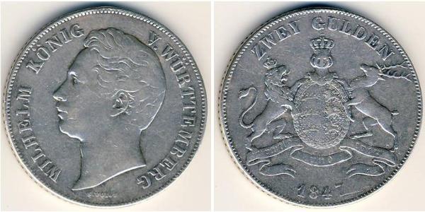 2 Gulden Reino de Wurtemberg (1806-1918) Plata Guillermo I de Wurtemberg