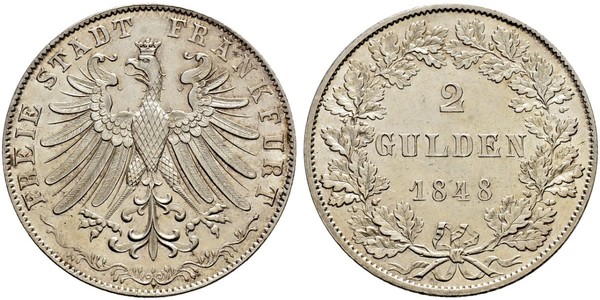 2 Gulden Freie Stadt Frankfurt Silber 