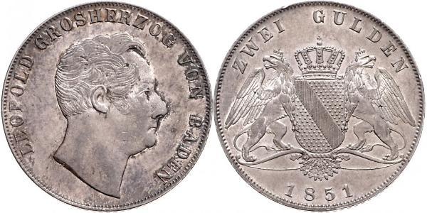 2 Gulden Grand Duchy of Baden (1806-1918) Silber Leopold (Baden)(1790 – 1852)