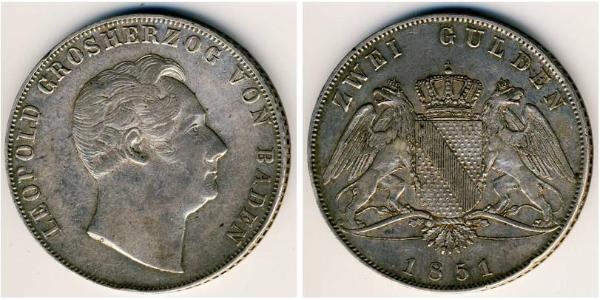 2 Gulden Grand Duchy of Baden (1806-1918) Silber Leopold (Baden)(1790 – 1852)