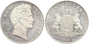 2 Gulden Königreich Bayern (1806 - 1918) Silber Ludwig I. (Bayern)(1786 – 1868)