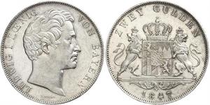 2 Gulden Königreich Bayern (1806 - 1918) Silber Ludwig I. (Bayern)(1786 – 1868)