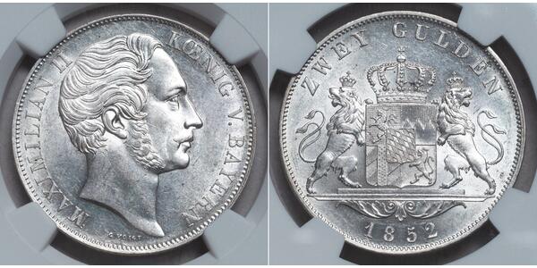 2 Gulden Königreich Bayern (1806 - 1918) Silber Maximilian II. Joseph (Bayern)(1811 - 1864)