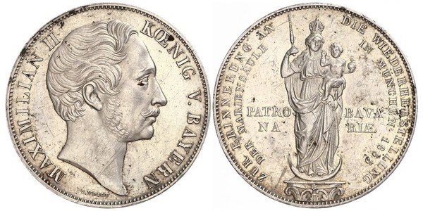 2 Gulden Königreich Bayern (1806 - 1918) Silber Maximilian II. Joseph (Bayern)(1811 - 1864)