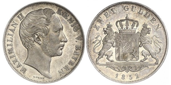 2 Gulden Königreich Bayern (1806 - 1918) Silber Maximilian II. Joseph (Bayern)(1811 - 1864)
