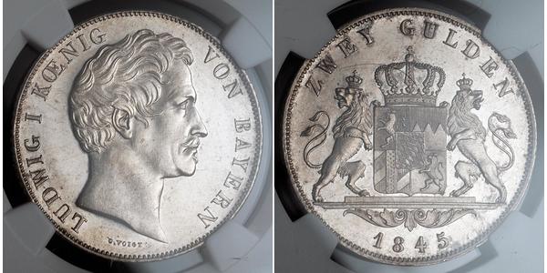 2 Gulden Königreich Bayern (1806 - 1918) Silber Ludwig I. (Bayern)(1786 – 1868)