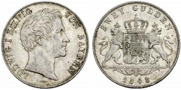 2 Gulden Königreich Bayern (1806 - 1918) Silber Ludwig I. (Bayern)(1786 – 1868)