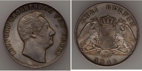 2 Gulden Grand Duchy of Baden (1806-1918) Silver Leopold, Grand Duke of Baden (1790 – 1852)