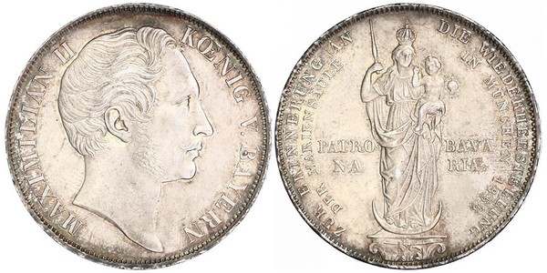 2 Gulden Kingdom of Bavaria (1806 - 1918) Silver Maximilian II of Bavaria (1811 - 1864)