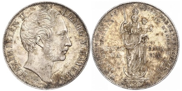 2 Gulden Kingdom of Bavaria (1806 - 1918) Silver Maximilian II of Bavaria (1811 - 1864)