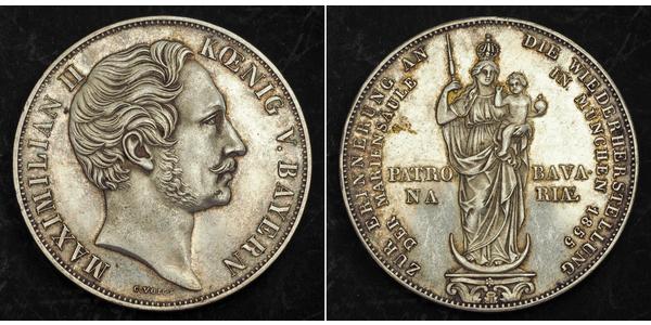 2 Gulden Kingdom of Bavaria (1806 - 1918) Silver Maximilian II of Bavaria (1811 - 1864)