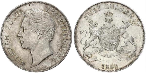 2 Gulden Kingdom of Württemberg (1806-1918) 銀 威廉一世 (符腾堡)