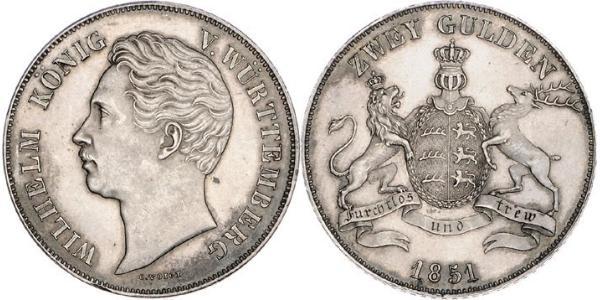 2 Gulden Kingdom of Württemberg (1806-1918) 銀 威廉一世 (符腾堡)