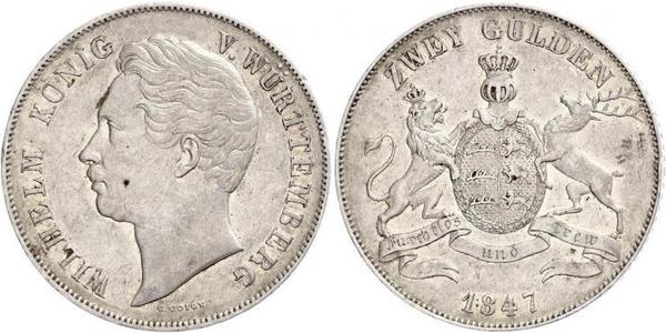 2 Gulden Kingdom of Württemberg (1806-1918) 銀 威廉一世 (符腾堡)