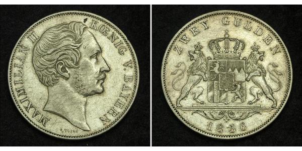 2 Gulden 巴伐利亞王國 (1806 - 1918) 銀 马克西米利安二世 (巴伐利亚国王)
