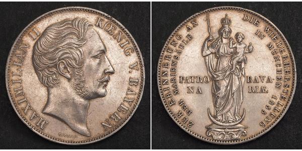 2 Gulden 巴伐利亞王國 (1806 - 1918) 銀 马克西米利安二世 (巴伐利亚国王)