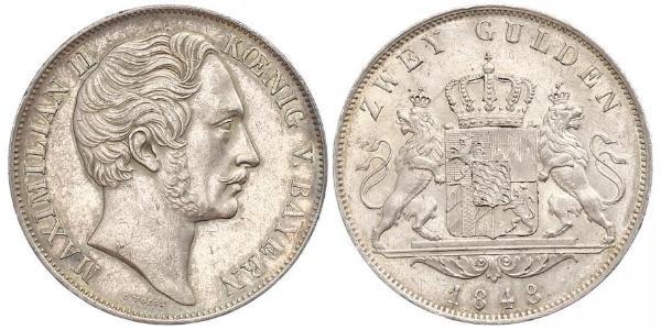 2 Gulden 巴伐利亞王國 (1806 - 1918) 銀 马克西米利安二世 (巴伐利亚国王)