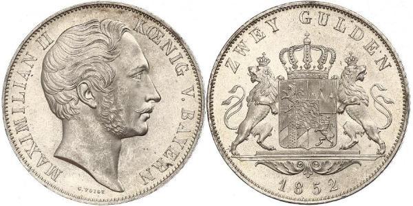 2 Gulden 巴伐利亞王國 (1806 - 1918) 銀 马克西米利安二世 (巴伐利亚国王)