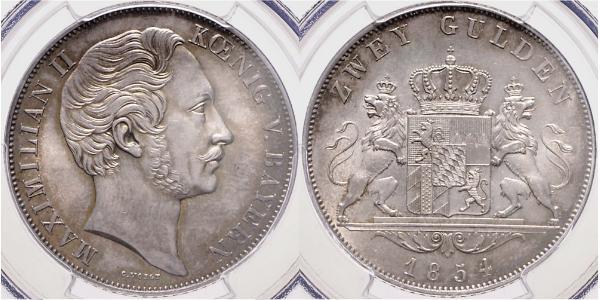 2 Gulden 巴伐利亞王國 (1806 - 1918) 銀 马克西米利安二世 (巴伐利亚国王)