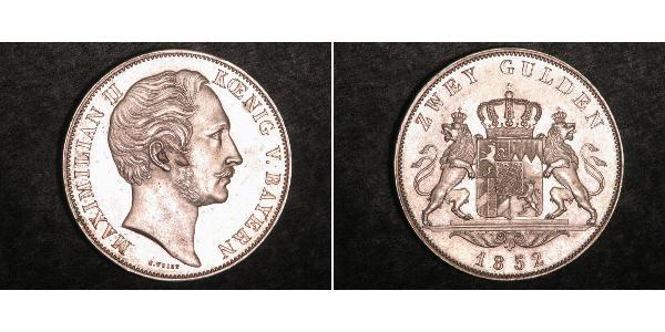 2 Gulden 巴伐利亞王國 (1806 - 1918) 銀 马克西米利安二世 (巴伐利亚国王)