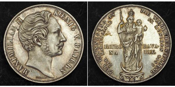 2 Gulden 巴伐利亞王國 (1806 - 1918) 銀 马克西米利安二世 (巴伐利亚国王)