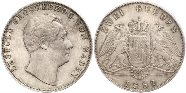 2 Gulden 巴登大公國 (1806 - 1918) 銀 利奥波德 (巴登)