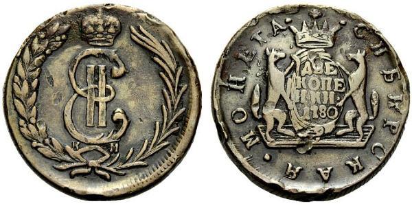 2 Kopeck 俄罗斯帝国 (1721 - 1917) 銅 叶卡捷琳娜二世 (1729-1796)