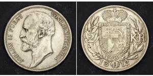 2 Krone Liechtenstein Argent Johann II, Prince of Liechtenstein (1840-1929)