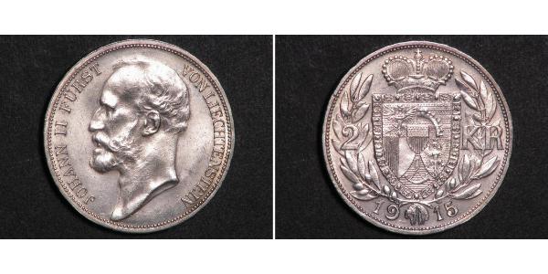 2 Krone Liechtenstein Argent Johann II, Prince of Liechtenstein (1840-1929)
