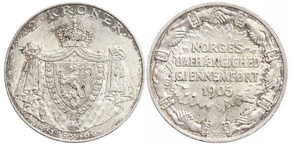 2 Krone Norvège Argent Haakon VII de Norvège (1872 - 1957)