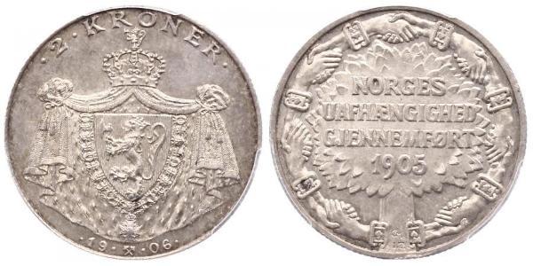 2 Krone Norvège Argent Haakon VII de Norvège (1872 - 1957)