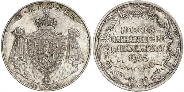 2 Krone Norvège Argent Haakon VII de Norvège (1872 - 1957)