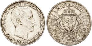 2 Krone Norvège (1905 - ) Argent Haakon VII de Norvège (1872 - 1957)