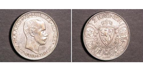 2 Krone Norvège (1905 - ) Argent Haakon VII de Norvège (1872 - 1957)